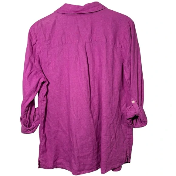 Naturals D&CO. | Wild Orchid Button Up Roll Tab Sleeves Linen Blend Top size L - Picture 14 of 15